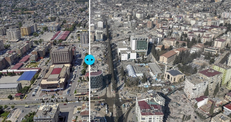 Deprem öncesi ve sonrası fotoğraflar, yıkımın boyutunu gösteriyor