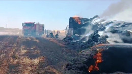 Saman yüklü tır yandı