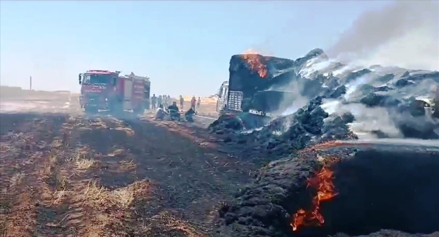 Saman yüklü tır yandı