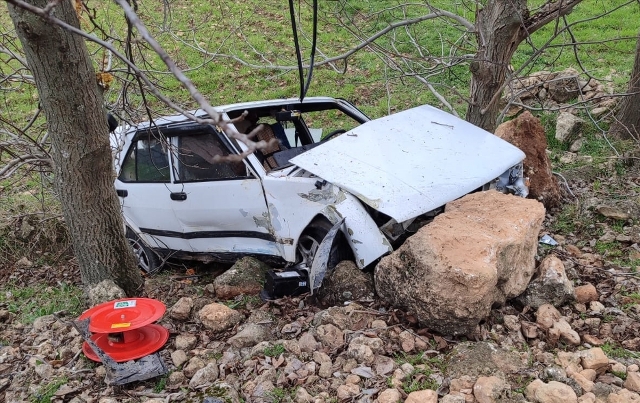 Devrilen otomobildeki 2 kişi yaralandı