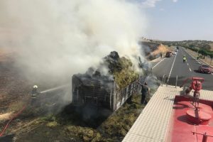 Mardin’in Mazıdağı ilçesinde saman yüklü tır’da çıkan yangın sonucu, tonlarca